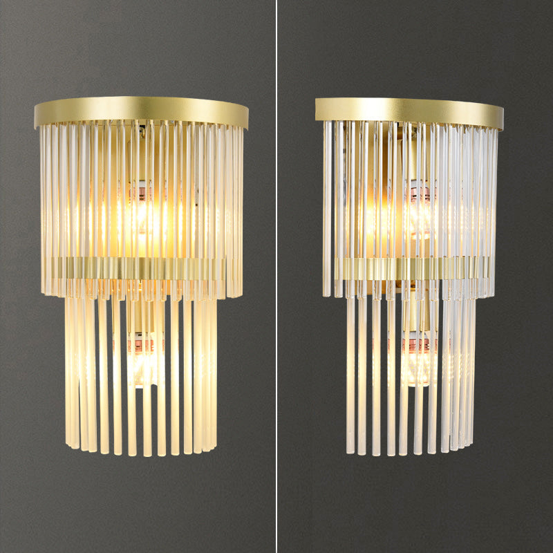 2-Light Geometric Sconce Light Fixture Modern Crystal Wall Light