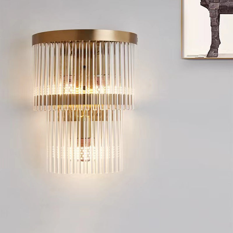 2-Light Geometric Sconce Light Fixture Modern Crystal Wall Light