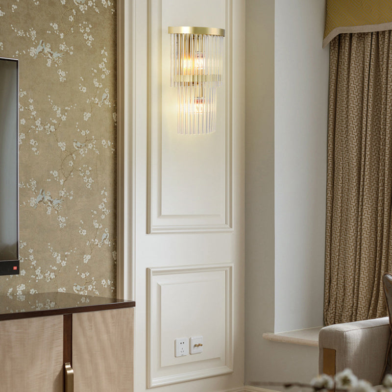 2-Light Geometric Sconce Light Fixture Modern Crystal Wall Light