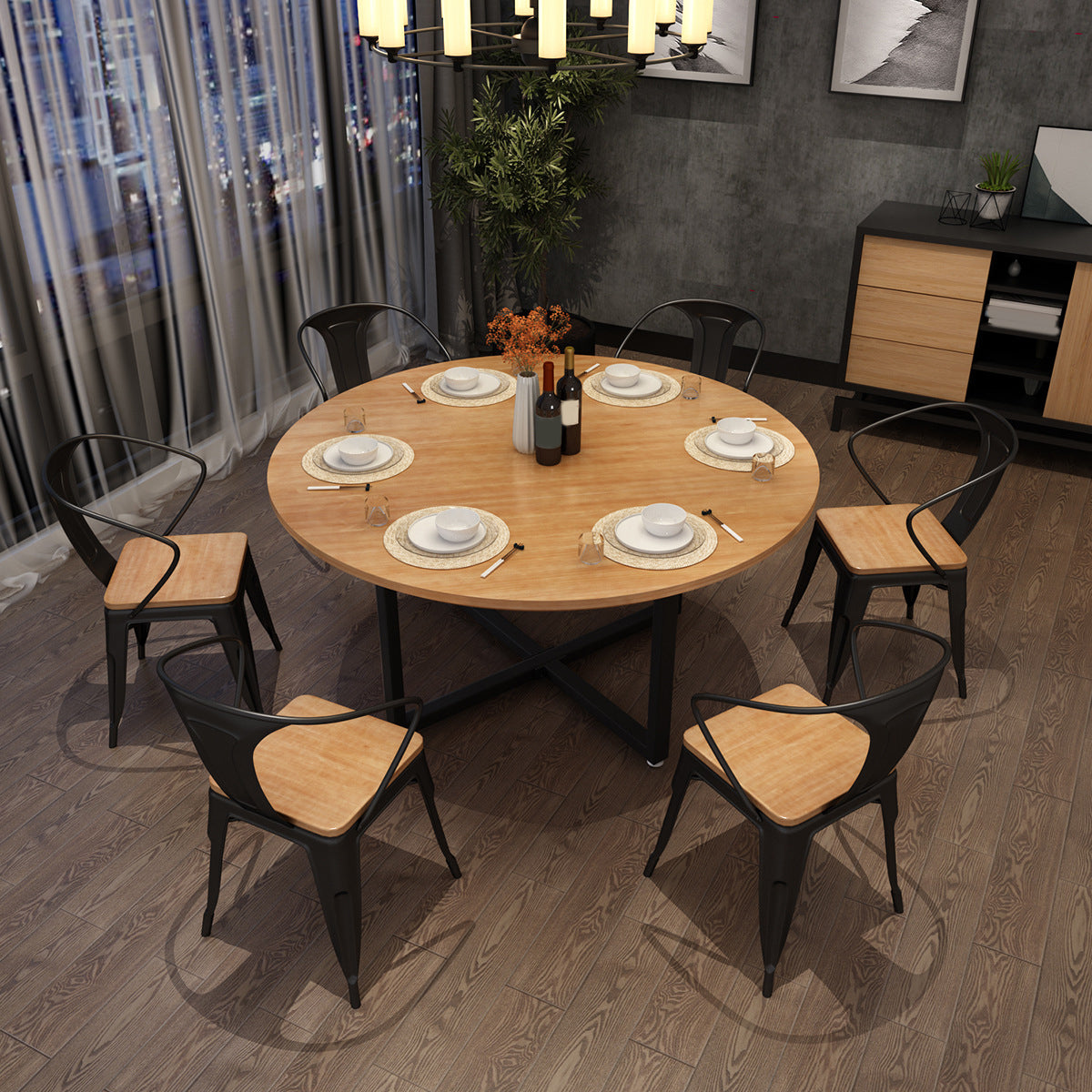 Nordic 1/5/7 Pieces Dining Set Round Wood Dining Table for Dining Room