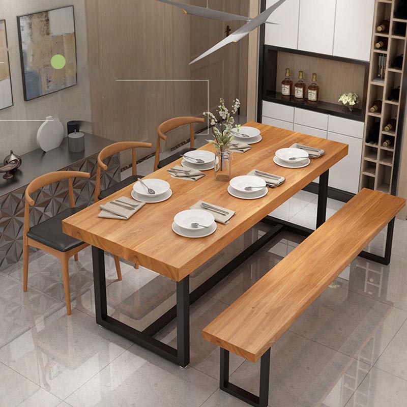 Industrial 1/5 Pieces Dining Set Rectangle Pine Wood Dining Table for Living Room