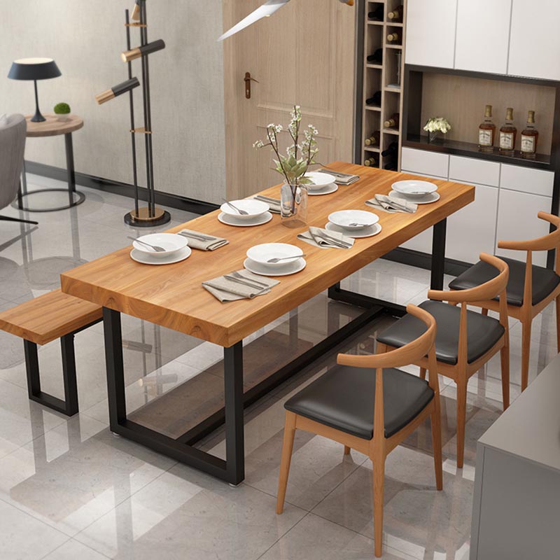 Industrial 1/5 Pieces Dining Set Rectangle Pine Wood Dining Table for Living Room