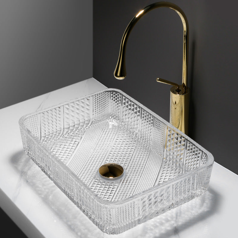 Modern Clear Wash Stand Glass Trough Bathroom Sink for Bathroom