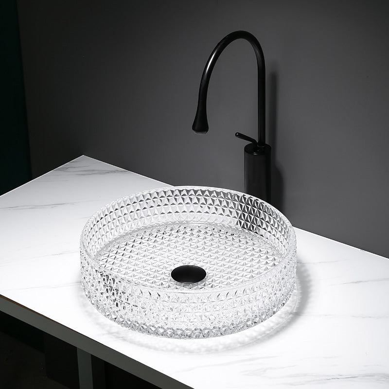 Modern Clear Wash Stand Glass Trough Bathroom Sink for Bathroom