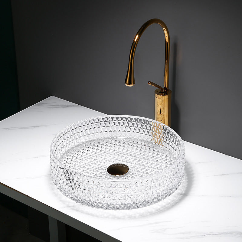 Modern Clear Wash Stand Glass Trough Bathroom Sink for Bathroom