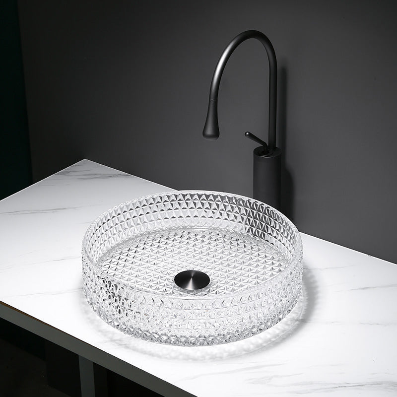 Modern Clear Wash Stand Glass Trough Bathroom Sink for Bathroom