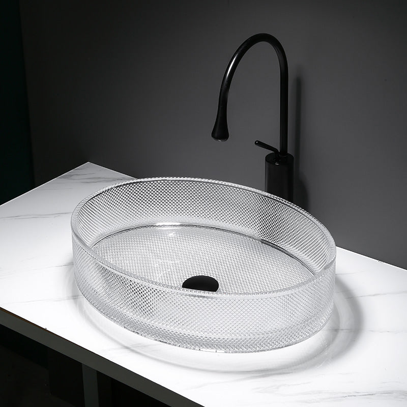 Modern Clear Wash Stand Glass Trough Bathroom Sink for Bathroom
