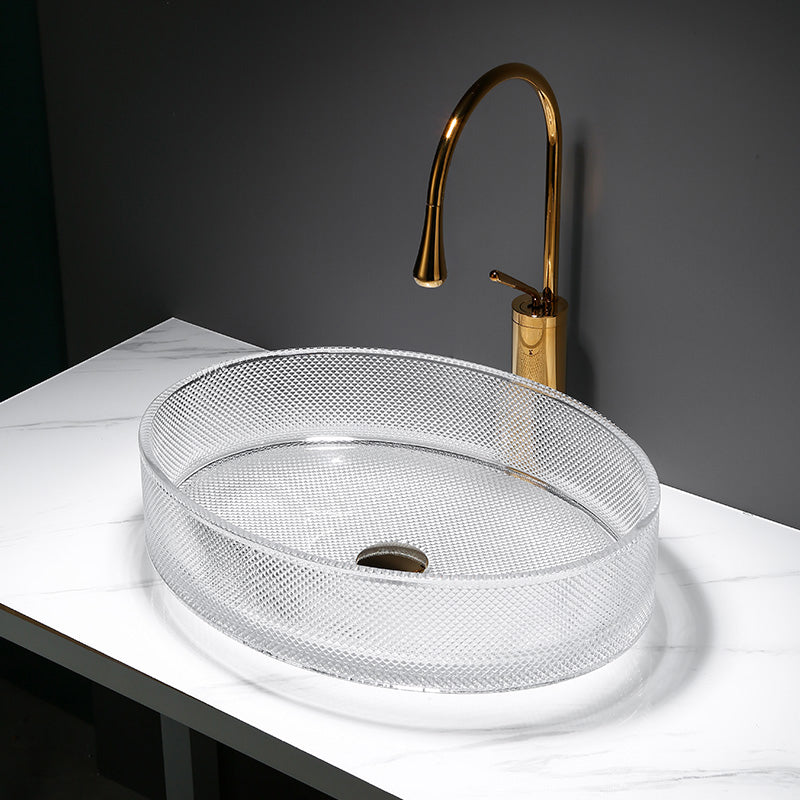 Modern Clear Wash Stand Glass Trough Bathroom Sink for Bathroom