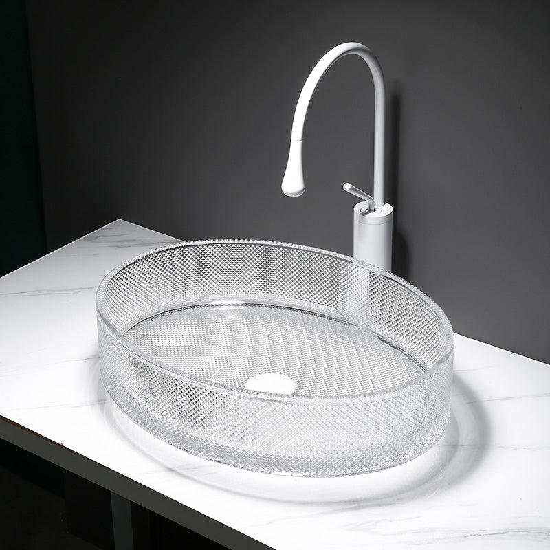 Modern Clear Wash Stand Glass Trough Bathroom Sink for Bathroom