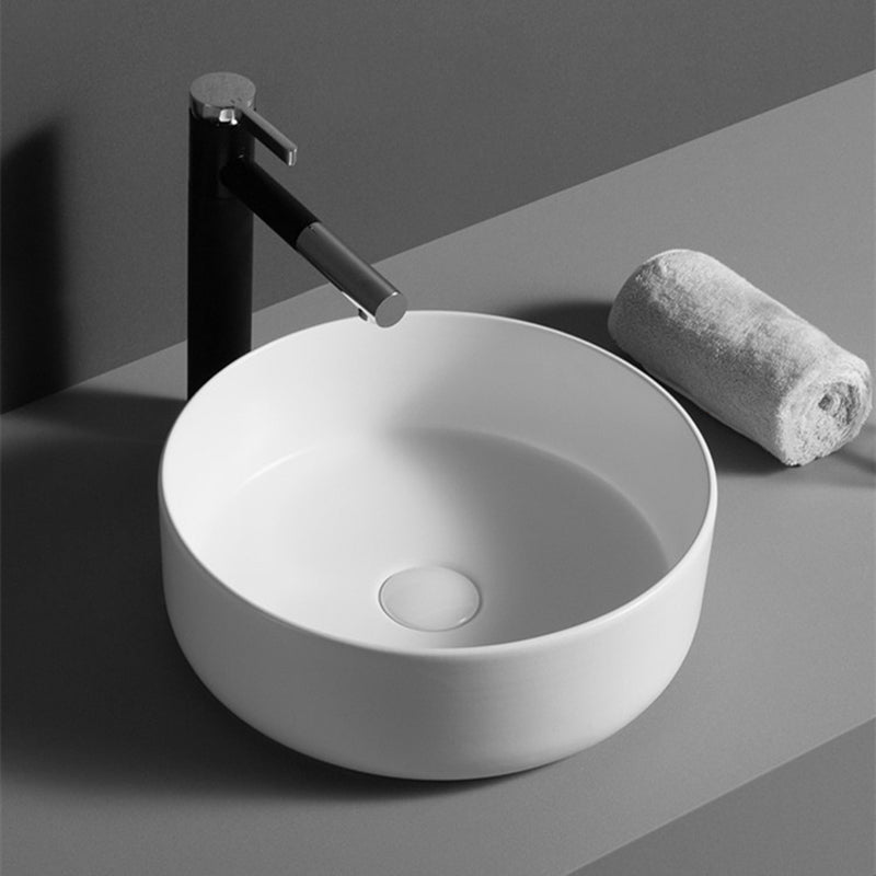 Round Modern Bathroom Sink Porcelain Vessel Bathroom Sink for Home(Faucet Not Included)