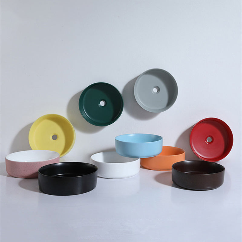 Round Modern Bathroom Sink Porcelain Vessel Bathroom Sink for Home(Faucet Not Included)