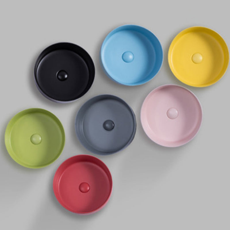 Round Modern Bathroom Sink Porcelain Vessel Bathroom Sink for Home(Faucet Not Included)