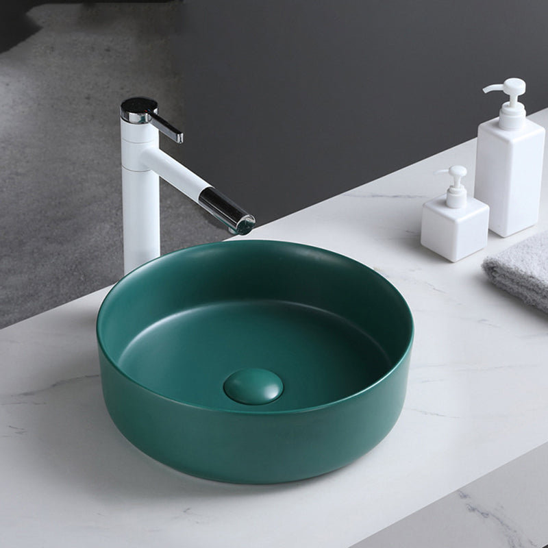 Round Modern Bathroom Sink Porcelain Vessel Bathroom Sink for Home(Faucet Not Included)