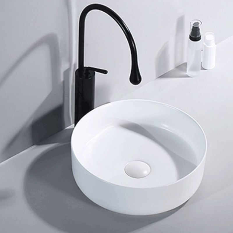 Round Modern Bathroom Sink Porcelain Vessel Bathroom Sink for Home(Faucet Not Included)