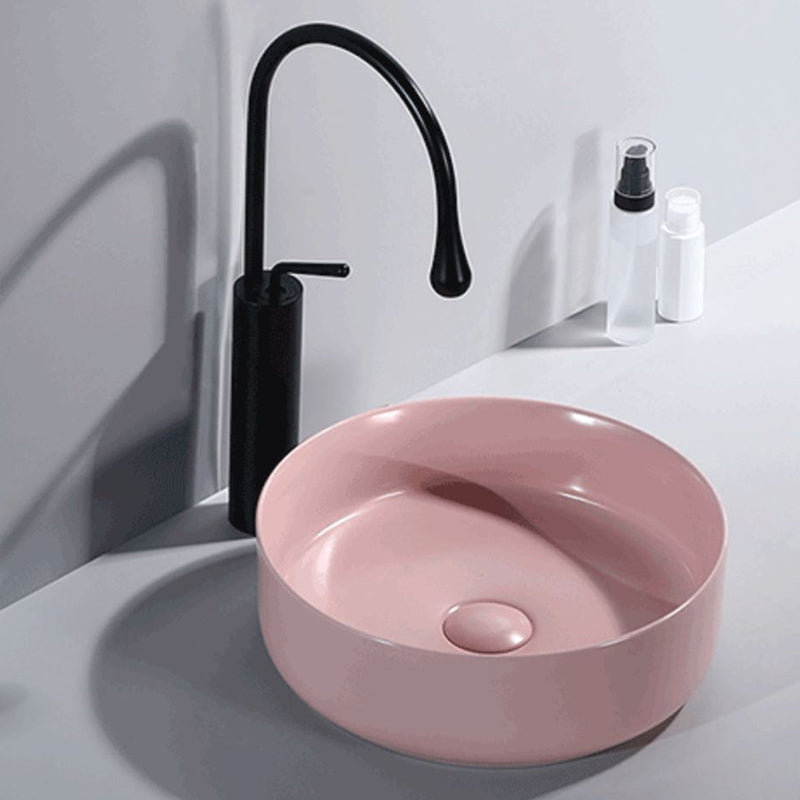 Round Modern Bathroom Sink Porcelain Vessel Bathroom Sink for Home(Faucet Not Included)