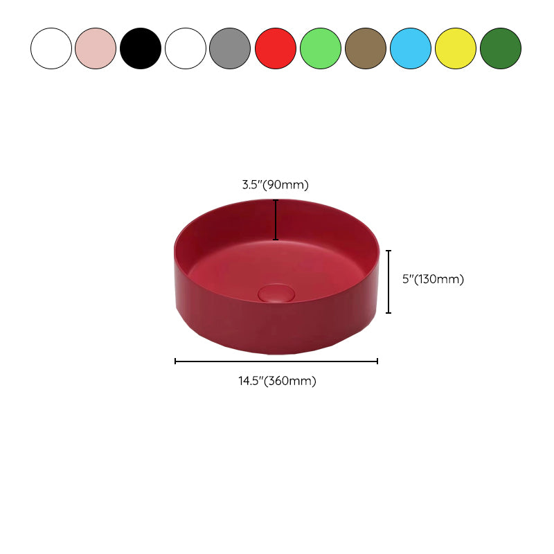 Round Modern Bathroom Sink Porcelain Vessel Bathroom Sink for Home(Faucet Not Included)