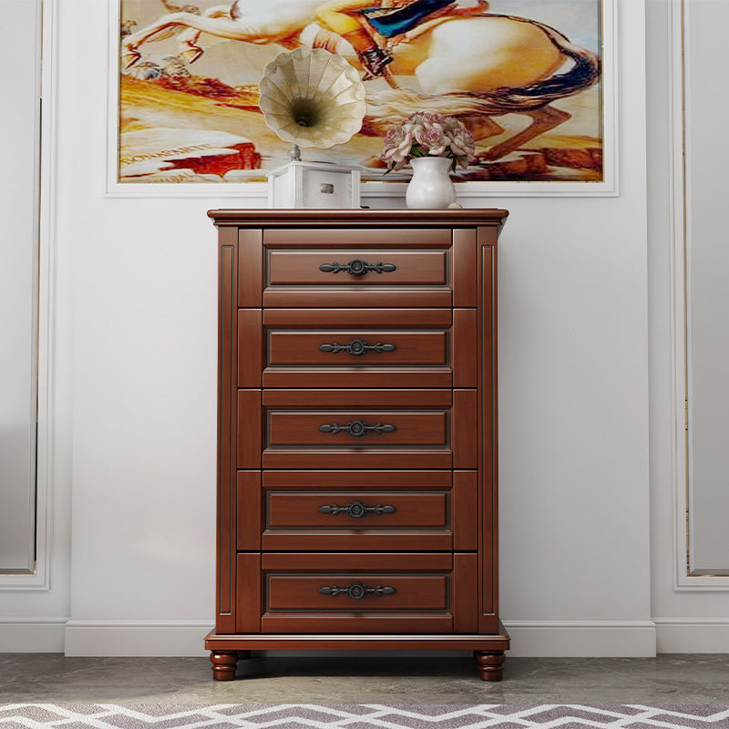 Traditional Rubber Wood Bedroom Storage Chest Vertical Chest with Drawers