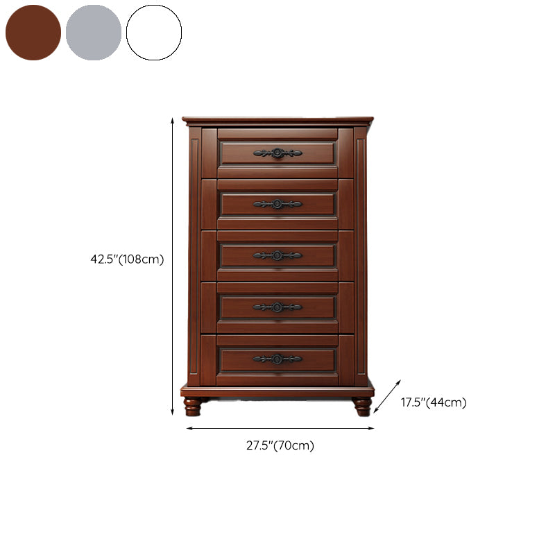 Traditional Rubber Wood Bedroom Storage Chest Vertical Chest with Drawers