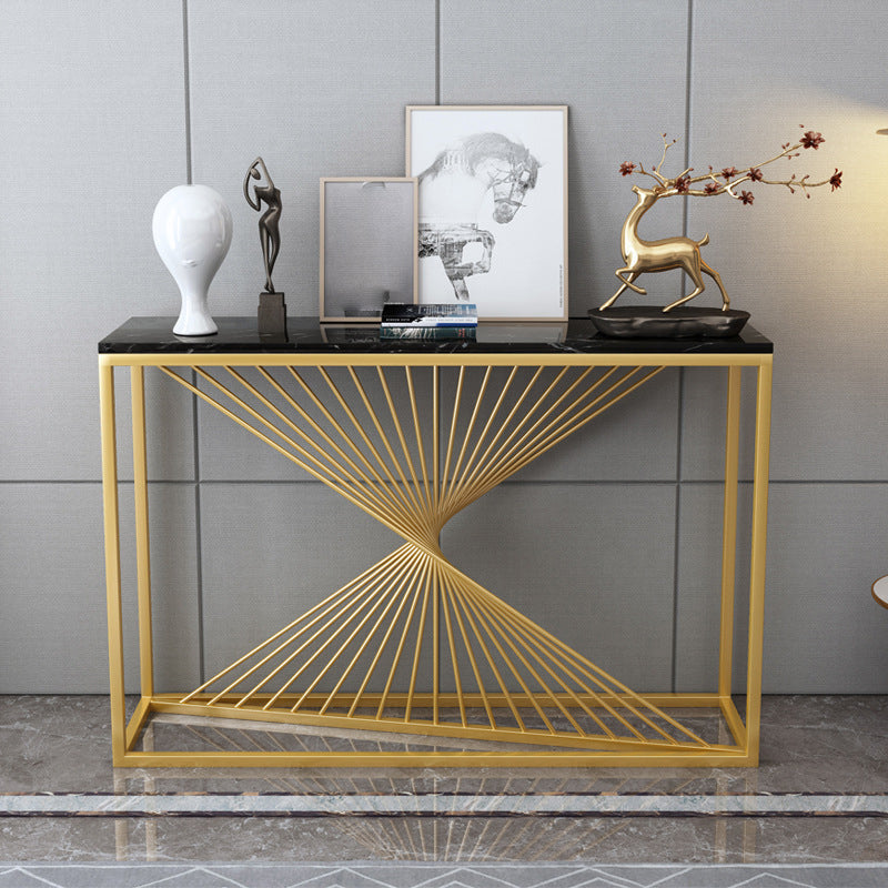 Glam Console Accent Table Antique Finish Console Sofa Table in Marble