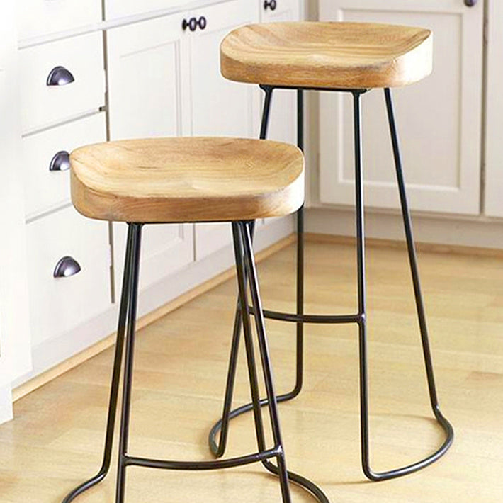 Industrial Counter Bar Stool Natural Solid Wood and Metal Saddle Seat Counter Chair