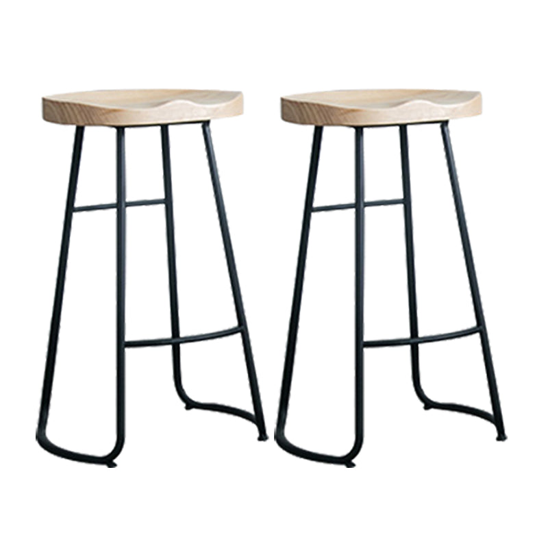 Industrial Counter Bar Stool Natural Solid Wood and Metal Saddle Seat Counter Chair