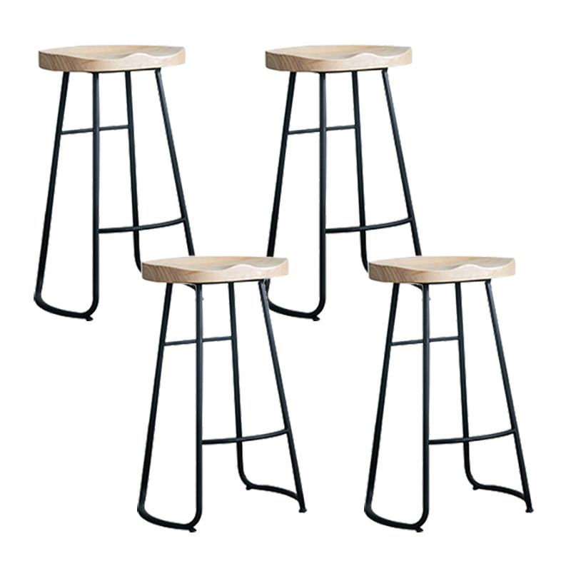Industrial Counter Bar Stool Natural Solid Wood and Metal Saddle Seat Counter Chair