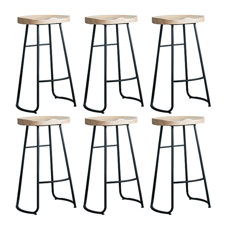 Industrial Counter Bar Stool Natural Solid Wood and Metal Saddle Seat Counter Chair
