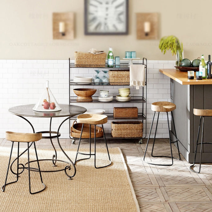 Industrial Counter Bar Stool Natural Solid Wood and Metal Saddle Seat Counter Chair