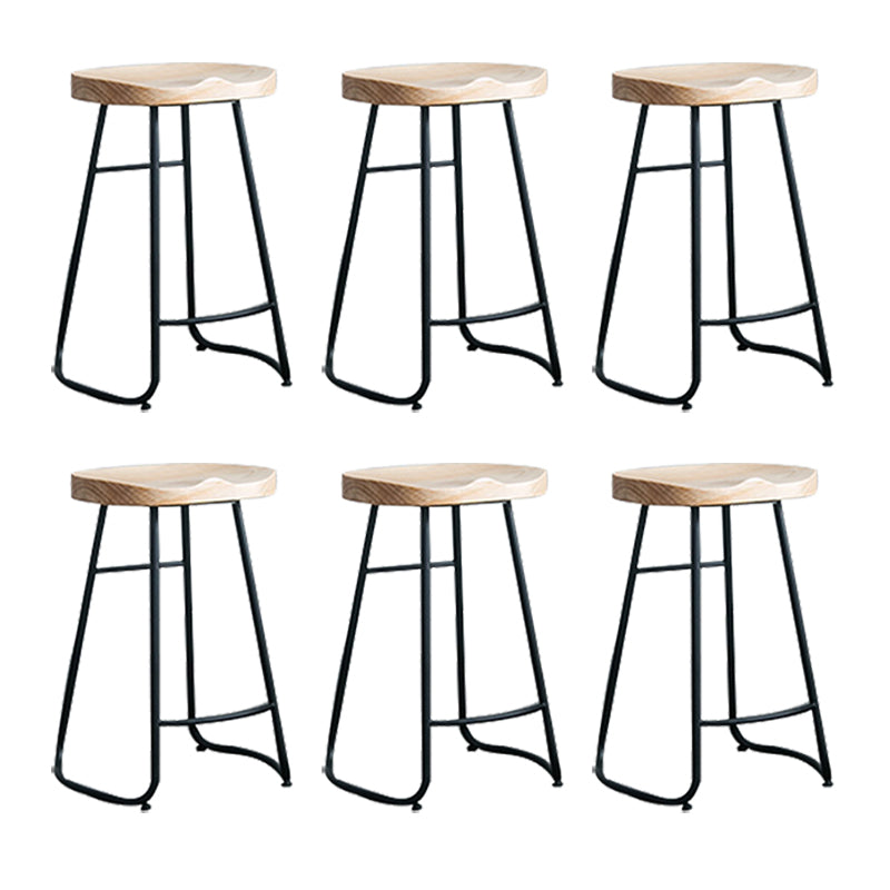 Industrial Counter Bar Stool Natural Solid Wood and Metal Saddle Seat Counter Chair