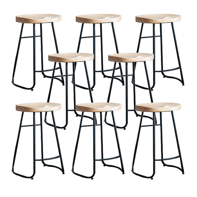 Industrial Counter Bar Stool Natural Solid Wood and Metal Saddle Seat Counter Chair