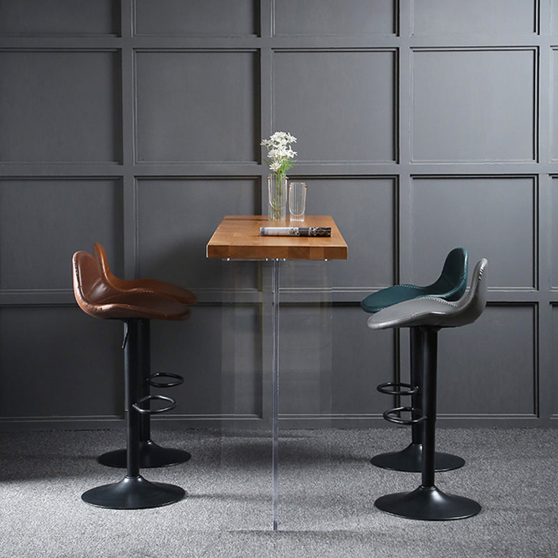 Scandinavian Adjustable Height Bar Stool Faux Leather Footrest Bar Stool