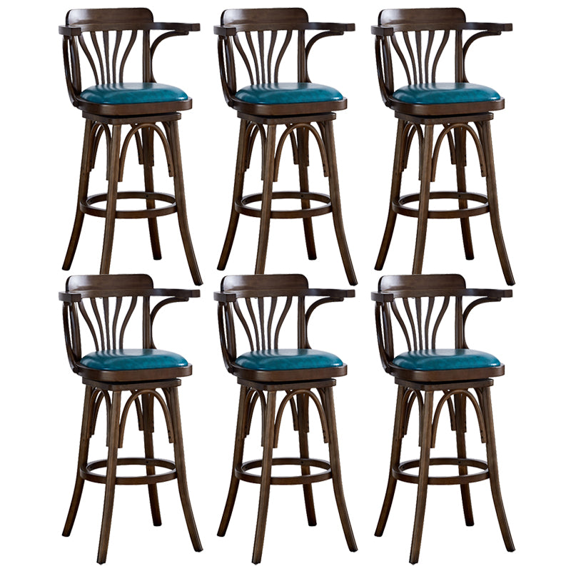 Contemporary Indoor Wood Barstool Swivel Footrest Armed Bar Stool
