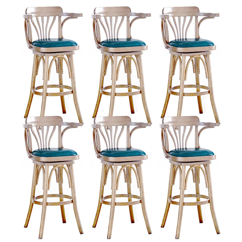 Contemporary Indoor Wood Barstool Swivel Footrest Armed Bar Stool