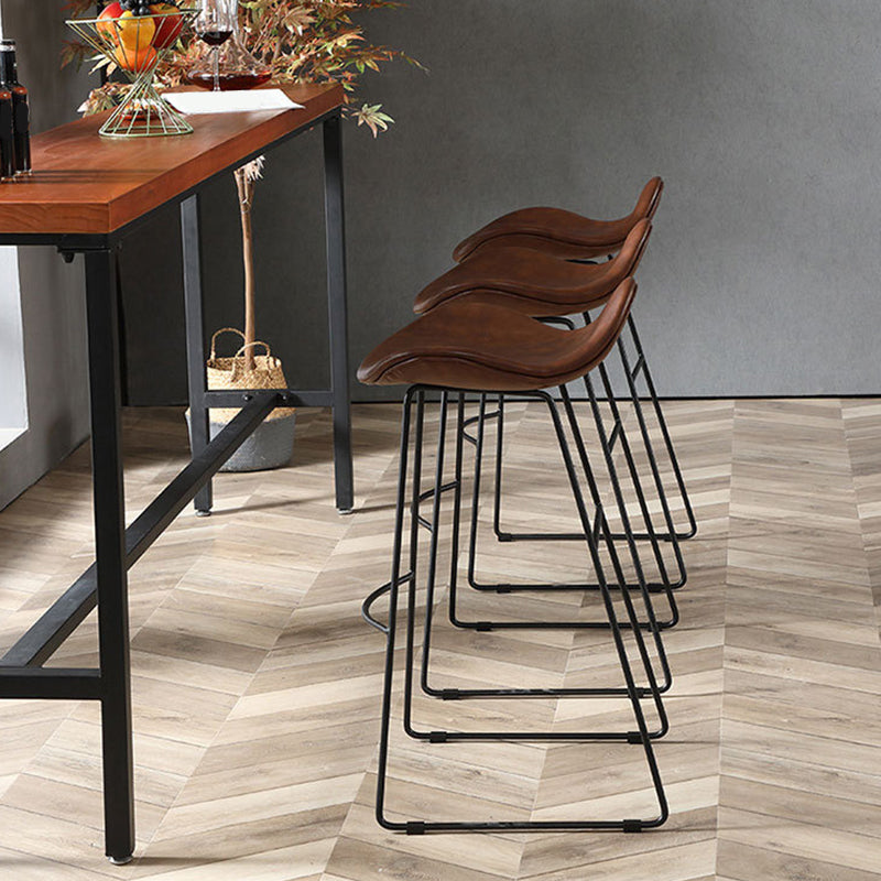 Modern Leather Armless Home Stool Matte Finish Barstool with Footrest