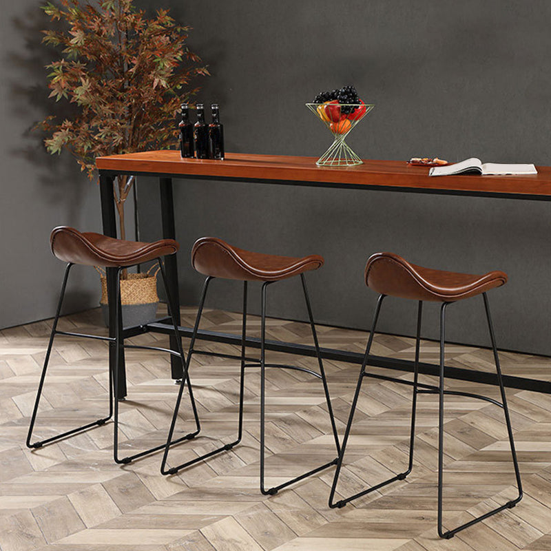 Modern Leather Armless Home Stool Matte Finish Barstool with Footrest
