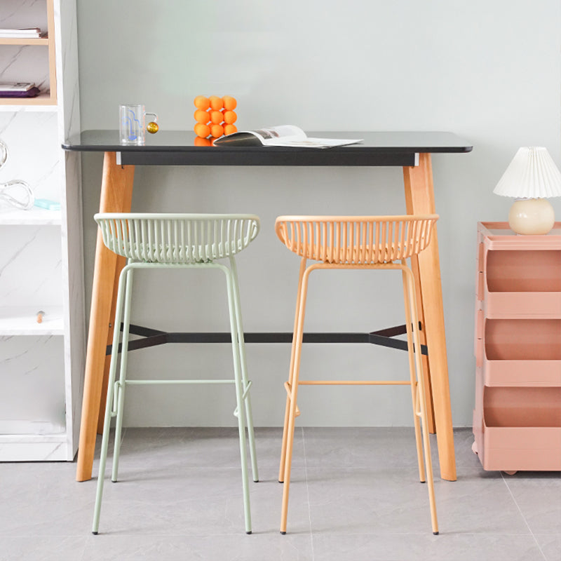 Contemporary Armed Contoured Seat PP Plastic Stool with Metal Base