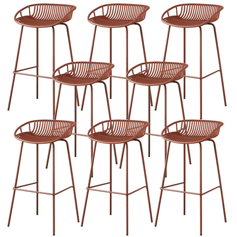 Contemporary Armed Contoured Seat PP Plastic Stool with Metal Base