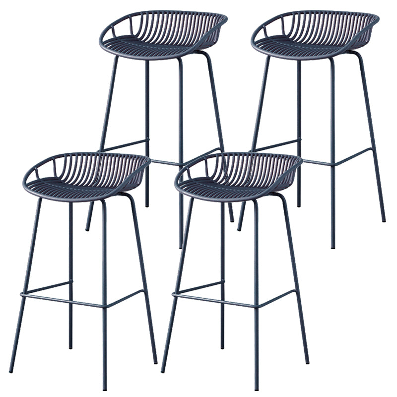 Contemporary Armed Contoured Seat PP Plastic Stool with Metal Base