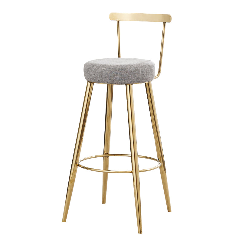Indoor Round Counter Chair Upholstered Footrest Dining Stool in Grey and Gold