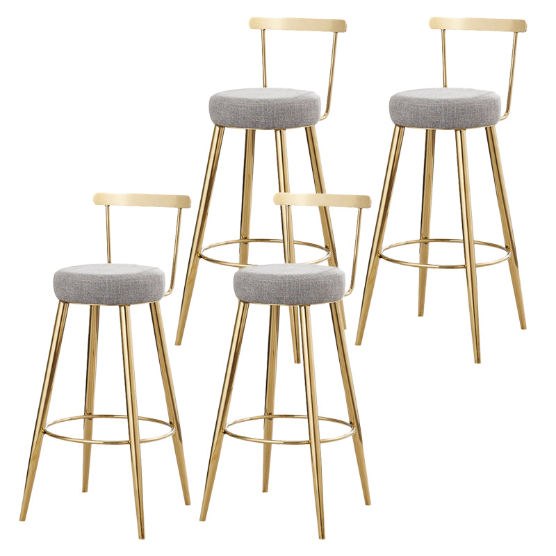 Indoor Round Counter Chair Upholstered Footrest Dining Stool in Grey and Gold