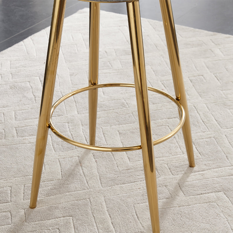 Indoor Round Counter Chair Upholstered Footrest Dining Stool in Grey and Gold