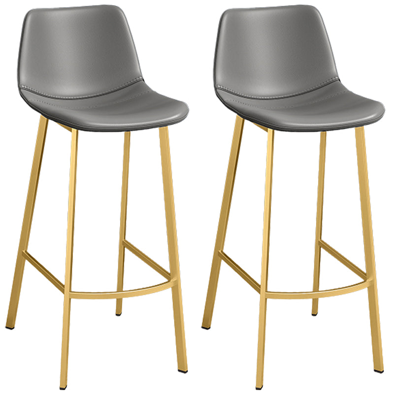 Glam Leather Upholstered Bar Stool Armless Low Back Stool with Gold Metal Legs
