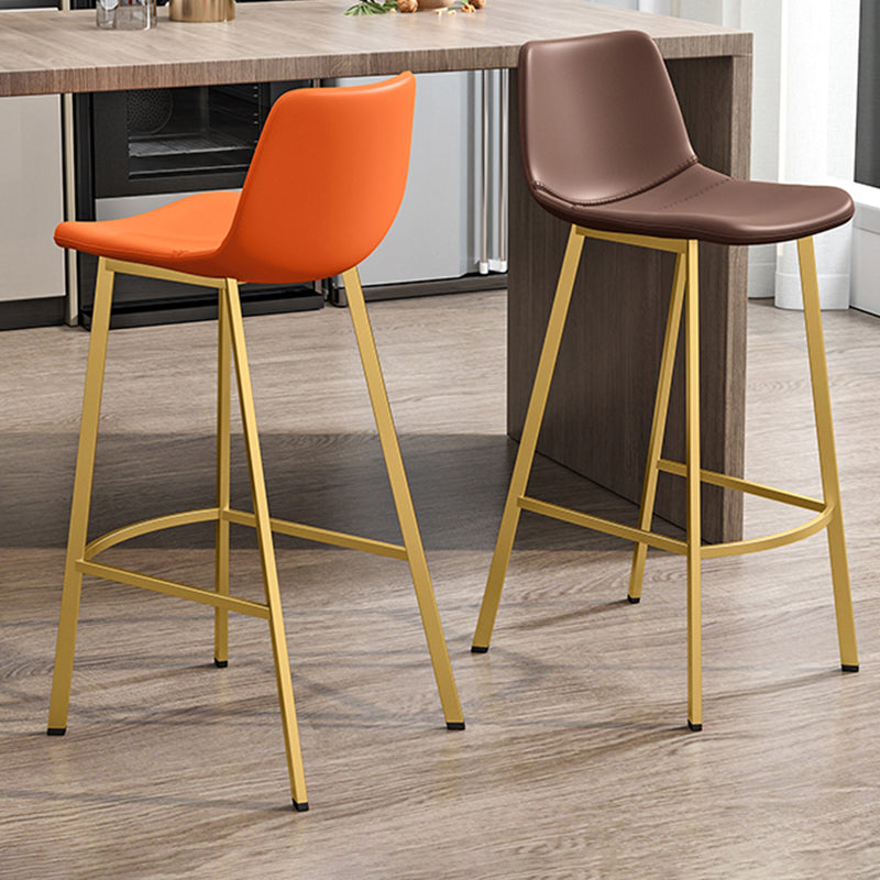 Glam Leather Upholstered Bar Stool Armless Low Back Stool with Gold Metal Legs