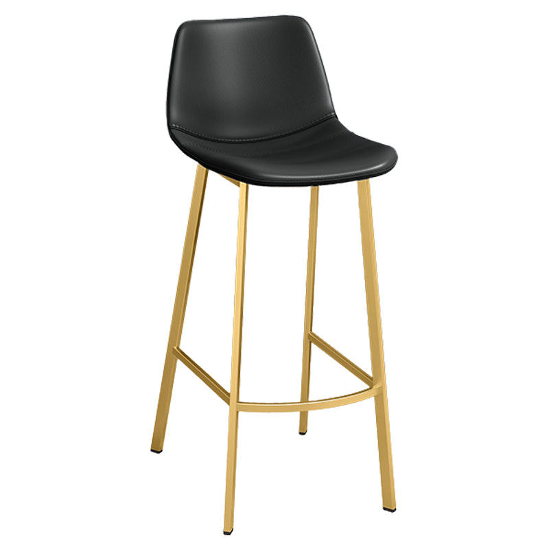 Glam Leather Upholstered Bar Stool Armless Low Back Stool with Gold Metal Legs