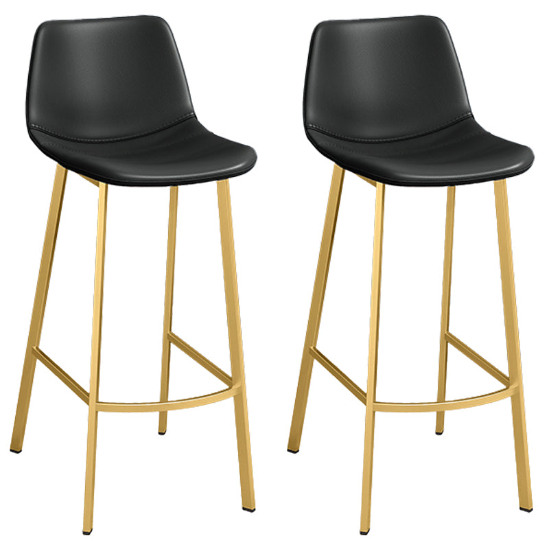 Glam Leather Upholstered Bar Stool Armless Low Back Stool with Gold Metal Legs