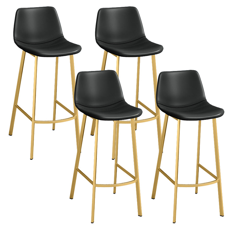 Glam Leather Upholstered Bar Stool Armless Low Back Stool with Gold Metal Legs