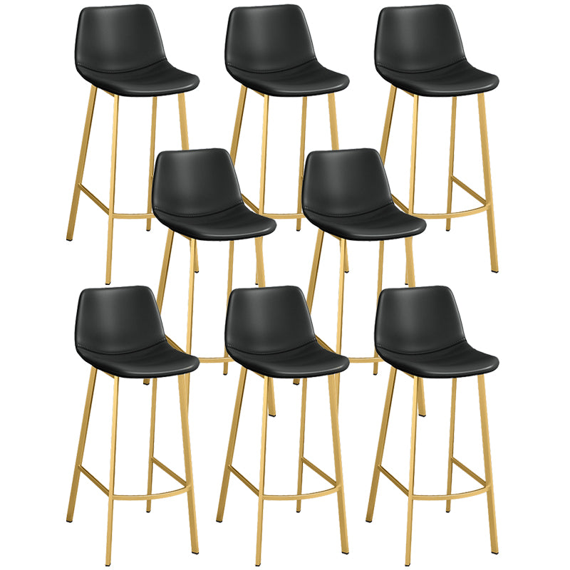 Glam Leather Upholstered Bar Stool Armless Low Back Stool with Gold Metal Legs