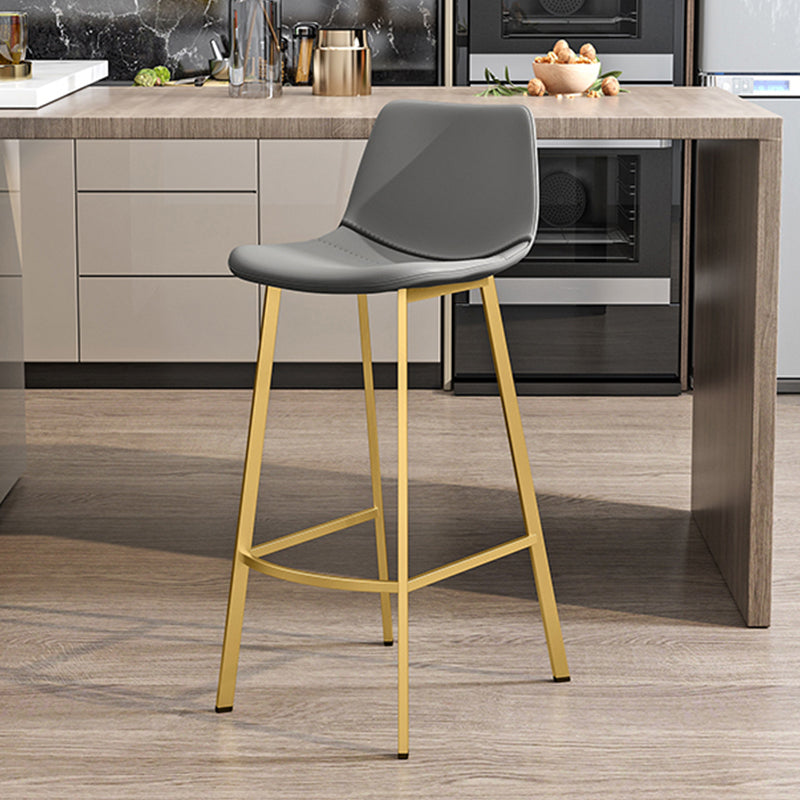 Glam Leather Upholstered Bar Stool Armless Low Back Stool with Gold Metal Legs