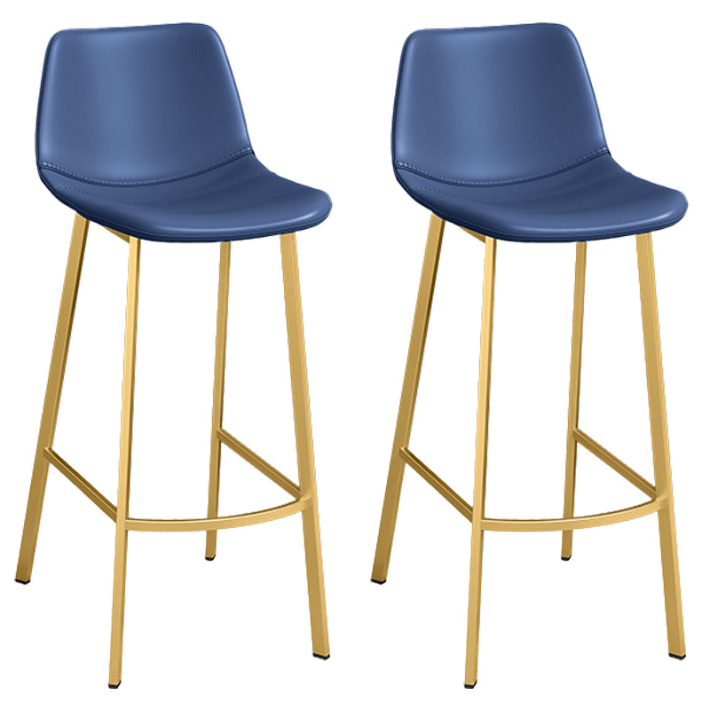 Glam Leather Upholstered Bar Stool Armless Low Back Stool with Gold Metal Legs