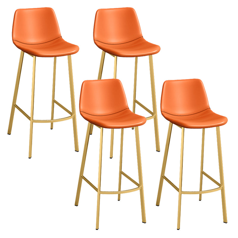 Glam Leather Upholstered Bar Stool Armless Low Back Stool with Gold Metal Legs